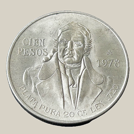 Moeda de prata, 100 Pesos (1978) – José María Morelos – México