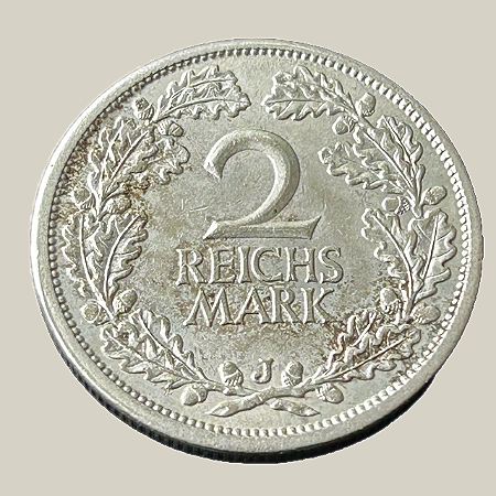Moeda de prata, 2 Reichsmark (1925J) – Águia Alemã – República de Weimar
