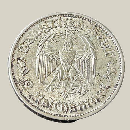 Moeda de prata, 2 Reichsmark (1934F) – Friedrich Schiller – 175 Anos de seu Nascimento – Alemanha