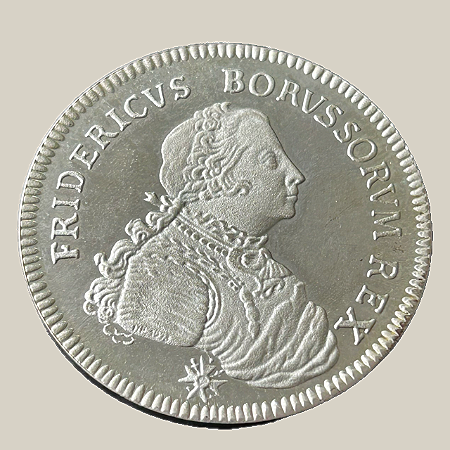 Moeda de prata, Restrike de 1 Thaler (1741 EGN) – Friedrich II, o Grande – Reino da Prússia