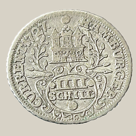 Moeda de prata, 4 Schilling (1727 IHL) – Cidade Livre Hanseática de Hamburgo