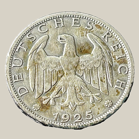 Moeda de prata, 1 Reichsmark (1925J) – República de Weimar – Alemanha