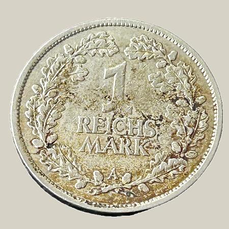 Moeda de prata, 1 Reichsmark (1925A) – República de Weimar – Alemanha