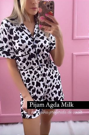 Pijama Americano Curto Agda Milk Malha Modal
