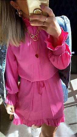 Vestido Gola Alta Pink | Petit Rosè
