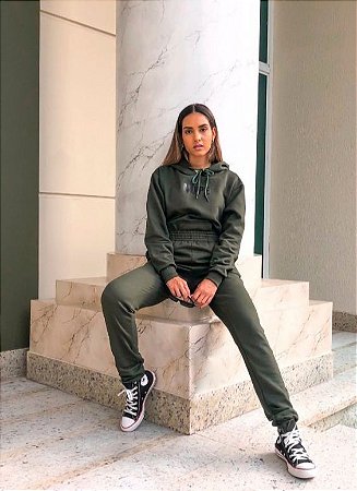 Conjunto de Moletom Together Verde Militar | Felpado - In Love - Unissex - Loja Poá Chic: T-shirts, Vestidos, Saias e Moda Roupas Feminina