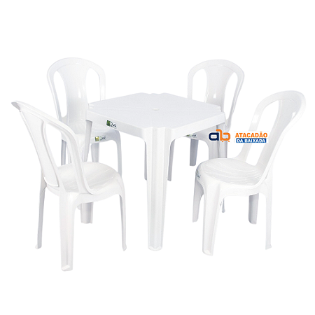 Jogo de mesa com 4 cadeiras de plástico - ATACADÃO DA BAIXADA