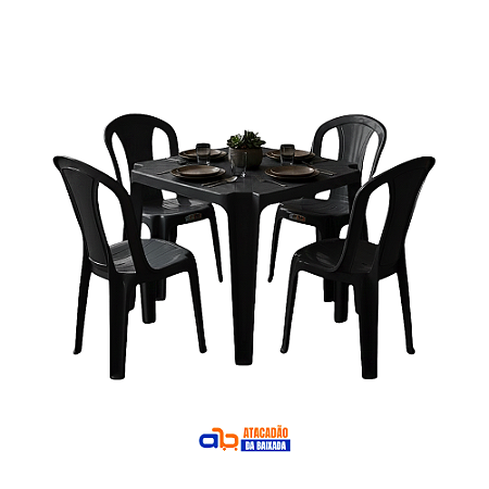 Jogo de Cadeira Inovar (4 Cadeira Sauipe + 1 Mesa) Preto - TopMil