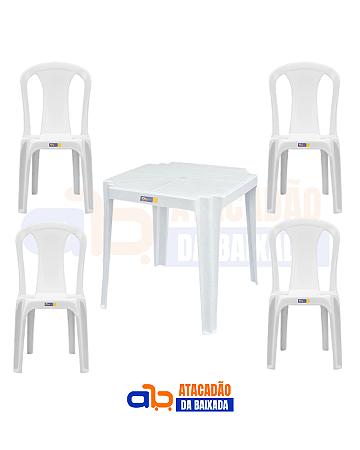 Jogo de Cadeira Solplast (4 cadeiras + 1 mesa) Branco
