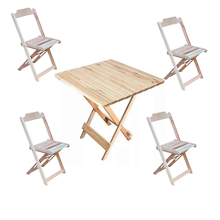 JOGO DE MADEIRA CRUA (1 MESA QUADRADA + 4 CADEIRAS)