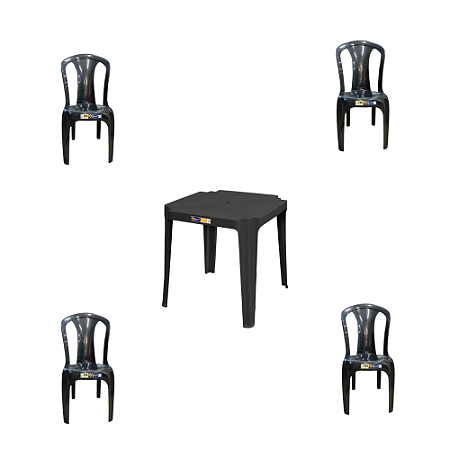 Jogo solplast Preto (1 Mesa + 4 cadeiras)