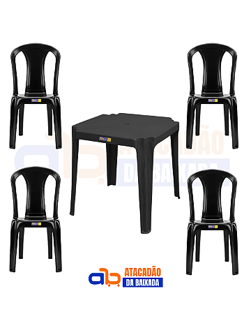 Jogo solplast Preto (1 Mesa + 4 cadeiras)
