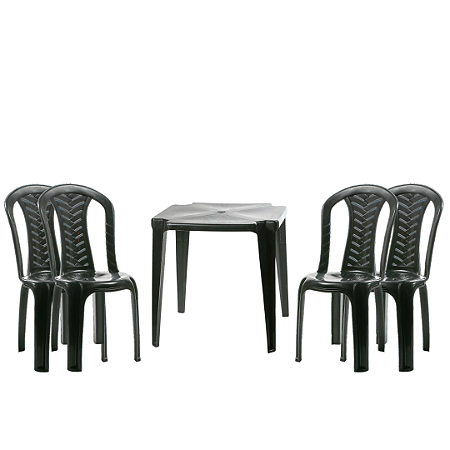 Jogo de plástico (MESA PLASTEX) + 4 (CADEIRA CAMBOINHA) PRETO