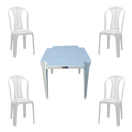 JOGO MESA E CADEIRA PLÁSTICA (4 CADEIRAS CAMBOINHA + 1 MESA CORURIPE)