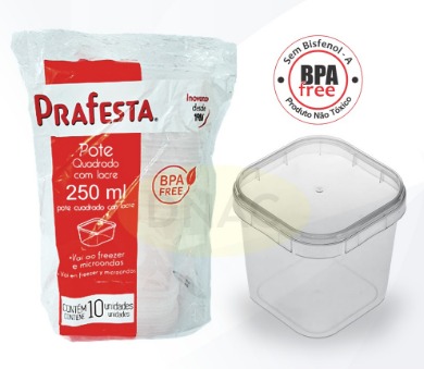 POTE QUADRADO COM LACRE PRAFESTA - 250ML - C/10