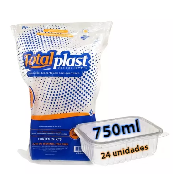 KIT POTE RETANGULAR PP DE 750ML - C/24 UNIDADES.