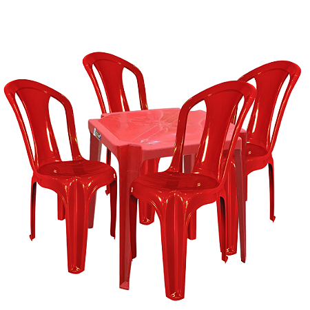 JOGO 1 MESA CORURIPE + 4 CADEIRAS PRATAGI COLORIDAS SOLPLAST