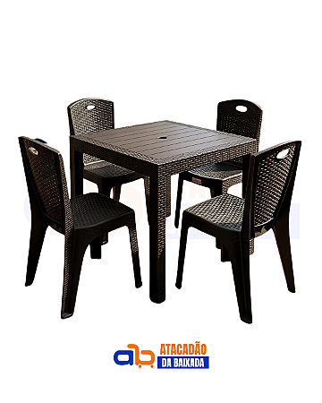 Jogo Mesa e Cadeiras Rattan - Marrom