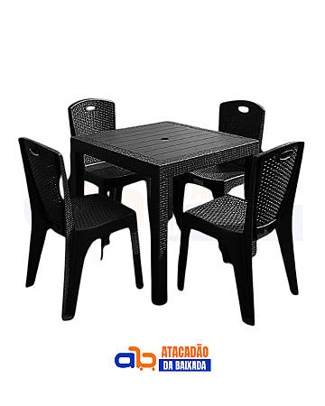 Jogo de Mesa e Cadeiras Rattan Preta