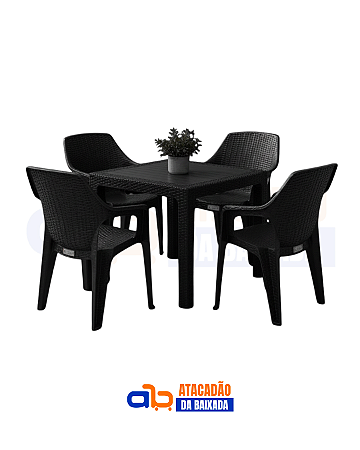 Jogo de Mesa e Poltronas Rattan - Preta