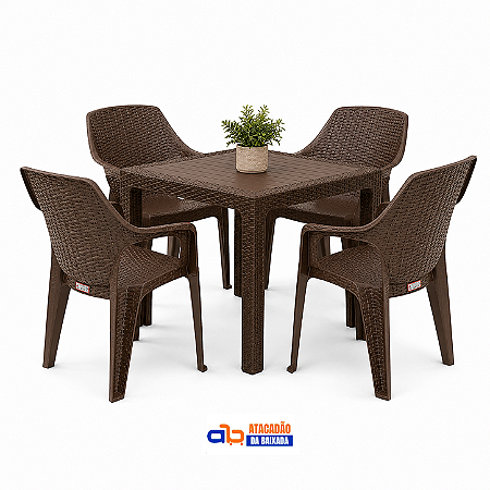 Jogo de Mesa e Poltronas Rattan - Marrom