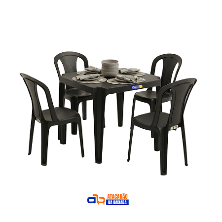 Jogo de Cadeiras Sauípe e Mesa Coruripe 70x70cm - Preto