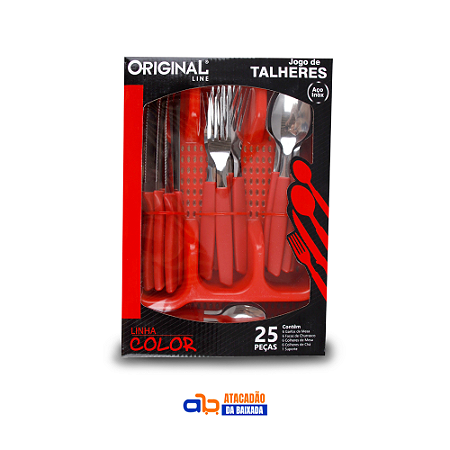 Jogo de Talheres 25 Peças Aço Inox Vermelho com Suporte - Original Line Color