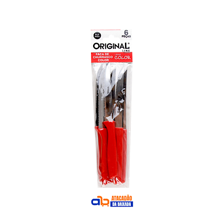 Jogo de Facas de Churrasco Inox c/6 Peças Vermelhas - Linha Color Original Lines