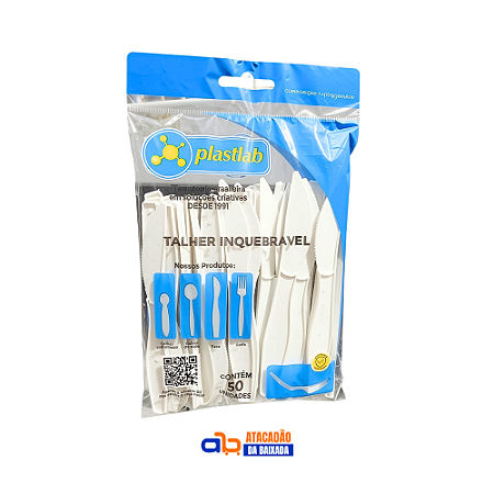 Faca Descartável Extra Forte Branca Plastlab - c/ 50un