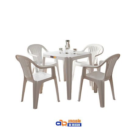 Jogo Poltronas Paraty Belfix 182kg e Mesa Coruripe 70x70cm Branca Solplast