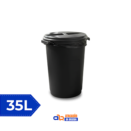 Cesto Fechado 35L Preto c/Tampa - Plastilar