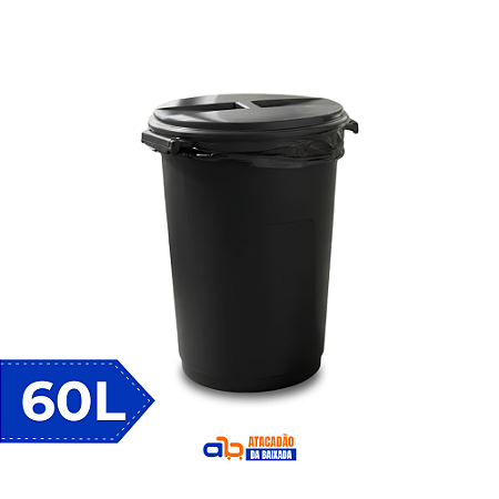 Cesto Fechado 60L Preto c/Tampa - Plastilar