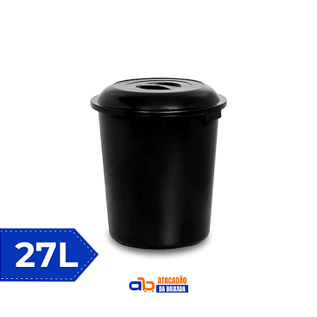 Cesto Fechado 27L Preto c/Tampa - Plasnew