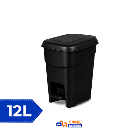 Lixeira c/Pedal 12L Preta - Plasnew