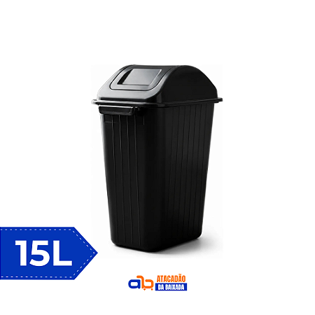 Lixeira Retangular c/Tampa Vai e Vem 20L Preto - Plastilar