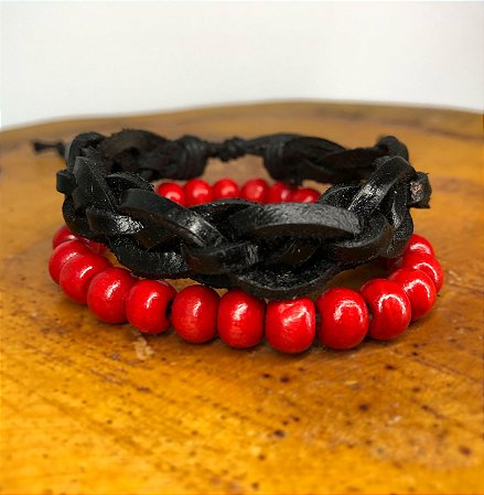 Pulseira Trançado Black e Red