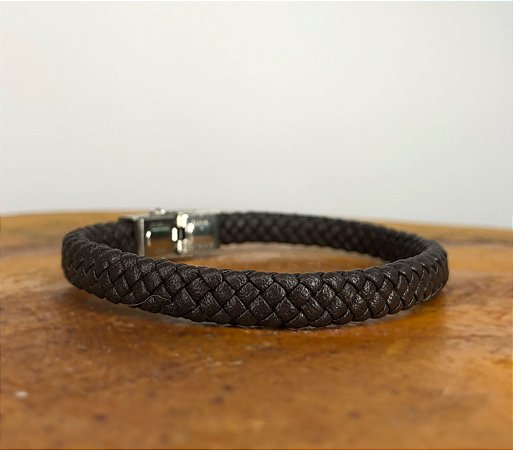 Pulseira Couro Trançado Fino