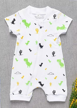 Macacão Curto Bebê Verão Suedine Dino
