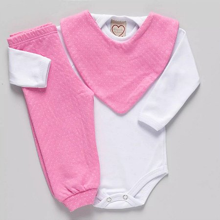 Conjunto com 3 Peças em Poá Rosa Chiclete