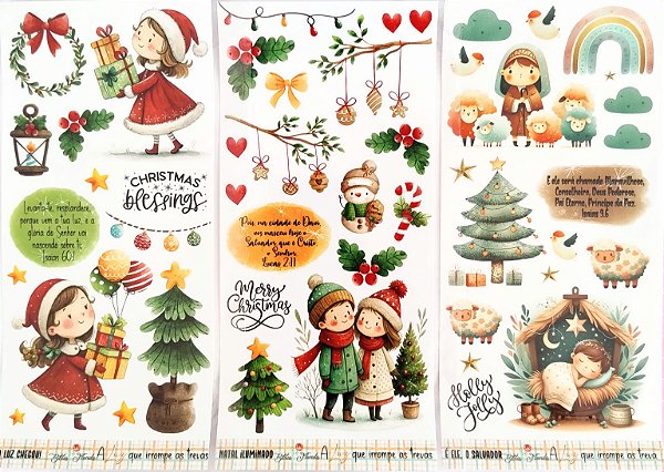 Adesivos Transparentes Slim: Natal - 3 unidades (É Ele, o Salvador / Natal iluminado / A Luz chegou) - Bible Journaling