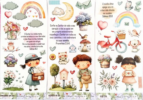 Adesivos Transparentes Slim: Cartas entre coração e céu - 3 unidades (Conversando com Deus / Resposta do céu / Deus e eu) - Bible Journaling