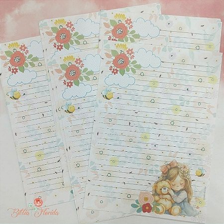 Kit com 3 Papéis de Carta: SUSTENTADA PELAS PROMESSAS - Bible Journaling