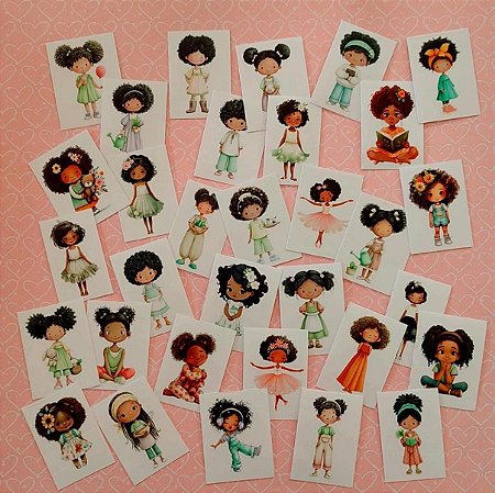 Kit Adesivos Transparentes: Meninas Negras - 32 Unidades - Bible Journaling