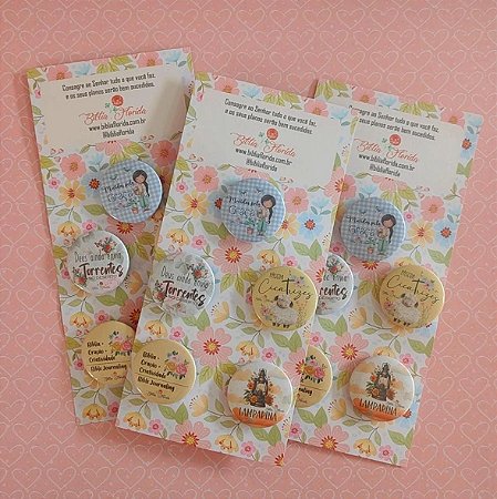 Kit Bottons Bíblia Florida - 5 Unidades - Modelo 1 - Bible Journaling