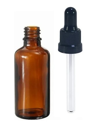 Frasco de vidro 30 ml com conta gotas de vidro.