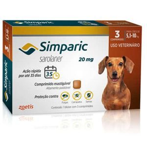 Antipulgas, Carrapatos e Sarnas Simparic 20mg Cães de 5,1 a 10kg - 3 Comprimidos