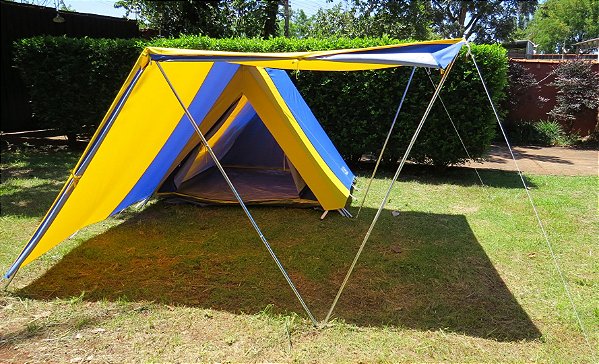 Barraca de Camping Modelo Canadense Natura 5 Lugares Com AVance/Extensão  Lateral (Varanda Fechada e Kit Pé Direito Gripa Tents Padrão Azul Royal &  Amarela Nova Completa - Gripa Náutica Capotaria & Camping