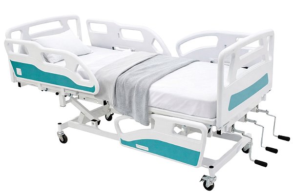 Cama Hospitalar Manual 3 Movimentos Luxo Regulagem de Altura com Colchão - 1006 AS
