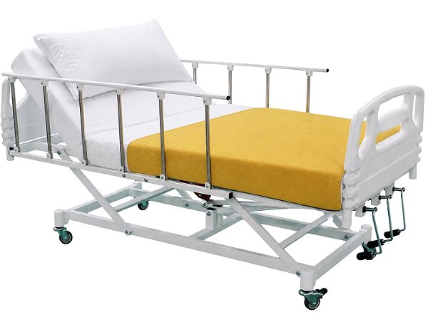 Cama Hospitalar Manual 3 Movimentos Elevação do Leito Grades Retráteis com Colchão