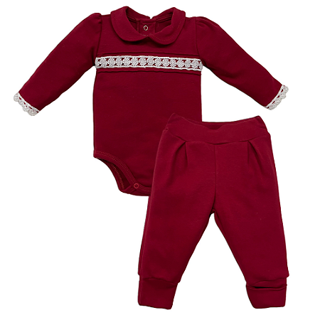 Conjunto body renda e culote pregas bebê algodão egípcio